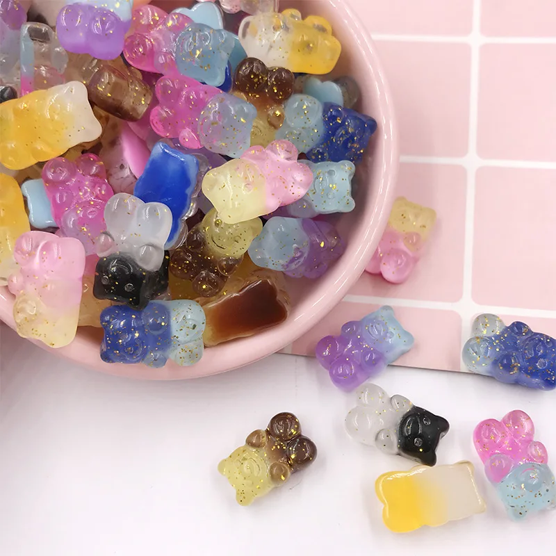 20Pcs Mix Jelly Color Bear Charms Flat back Resin Cabochon Kawaii Decoration Craft DIY Jewelry Making Hair Accessories Scrapbook 