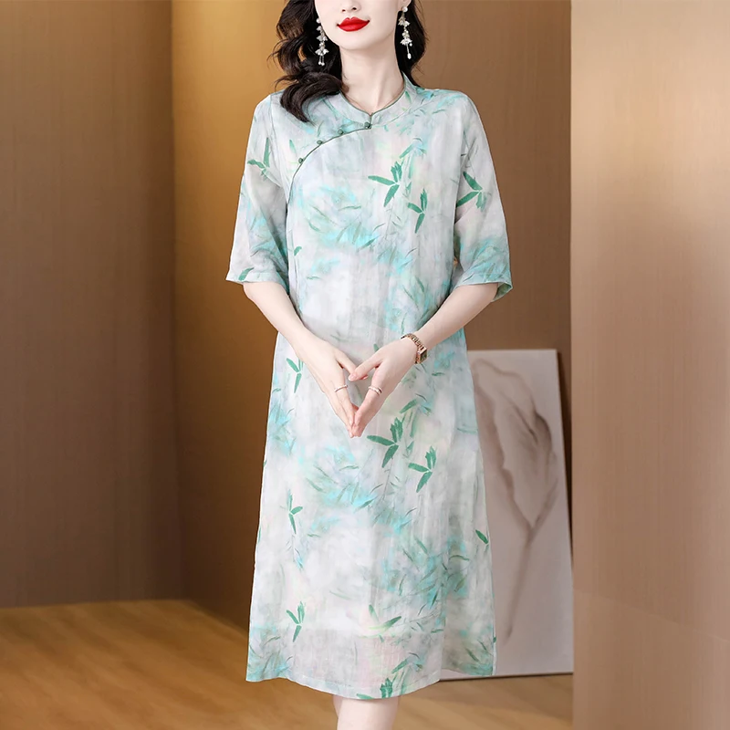 

New Chinese dress female summer dress 2023 new improved version of loose cheongsam high-end long skirt