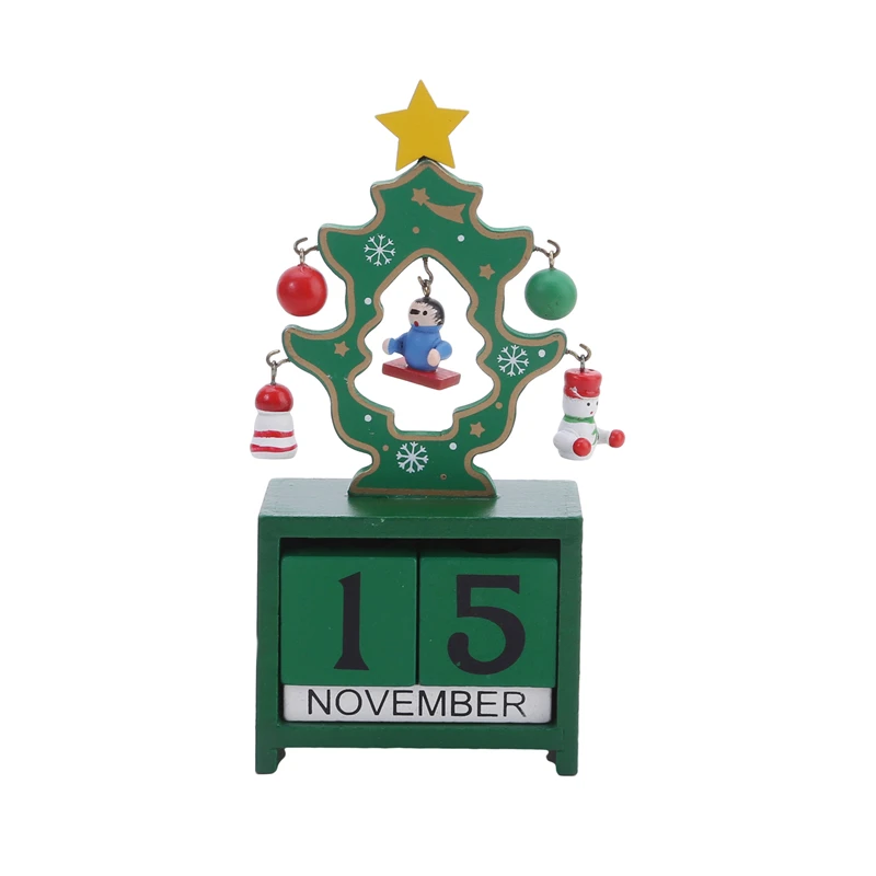 New Wood Christmas Tree Pendant With Digital Calendar Home Desktop Office Craft Ornaments Decor Party Gifts High Quality