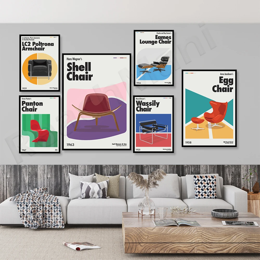 Wassily Chair Poster Print, Shell Chair, Poltrona Chair, Egg Chair, Panton Chair, Danish Design Chair Scandinavo Poster