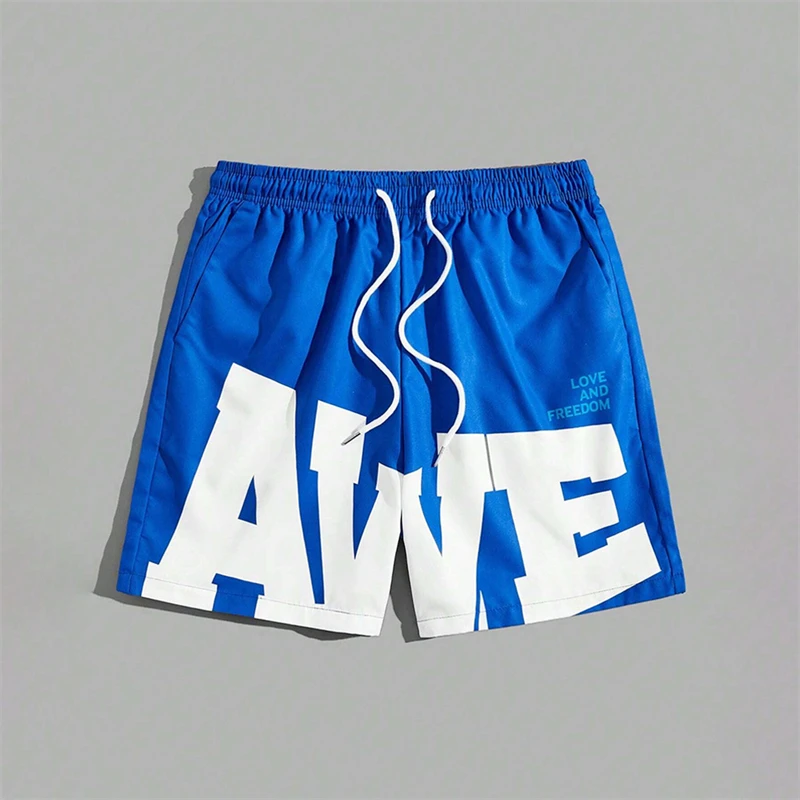 Simple AWE Letters Mens Short Pants Fashion Trend Streetwear 3D Printed Beach Shorts Loose Harajuku Cool Hip Hop Board Shorts 2