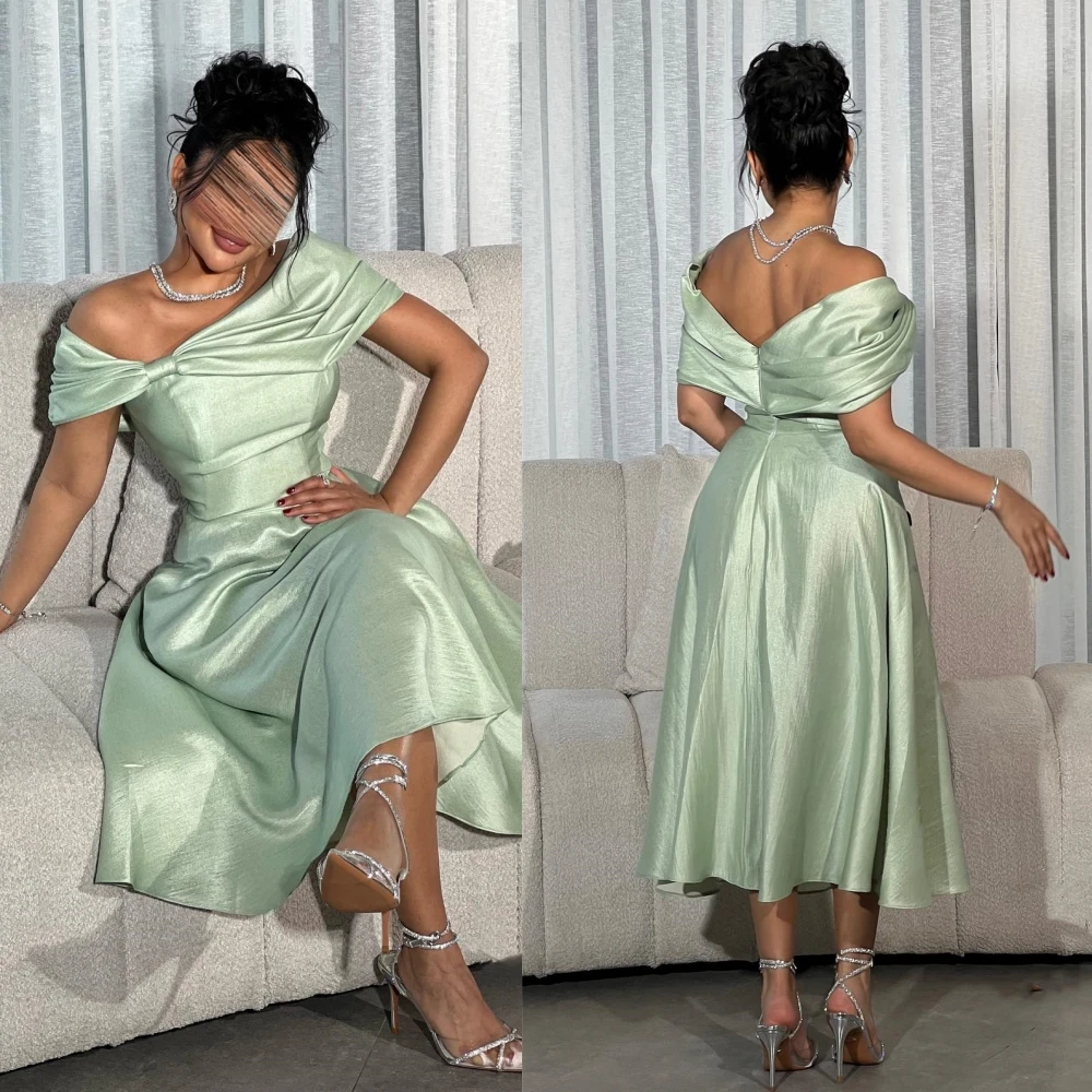 Prom Dress Saudi Arabia Satin Pleat Engagement A-line One-shoulder Bespoke Occasion Dresses Tea-Length prom dress saudi arabia prom dress saudi arabia satin pleat engagement a line one shoulder bespoke occasion gown midi dresses