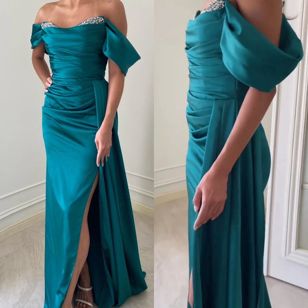 

Elegant High Quality Off-the-shoulder A-line Floor Length Prom Dresses Formal Ocassion Gown Paillette / Sequins Shirred Satin
