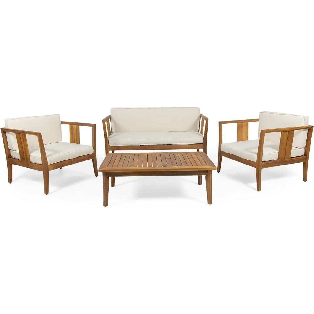 

Beatrice Outdoor 4 Seater Acacia Wood Chat Set, Teak and Beige