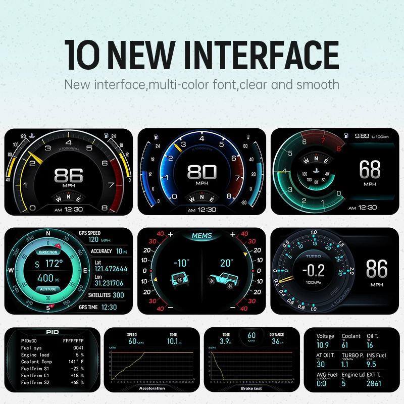 OBD + GPS 슬로프 계량기 그레이더 레이싱 다기능 계기 헤드업 디스플레이, HUD 속도 터빈 오일 온도 전압, 최신 A700