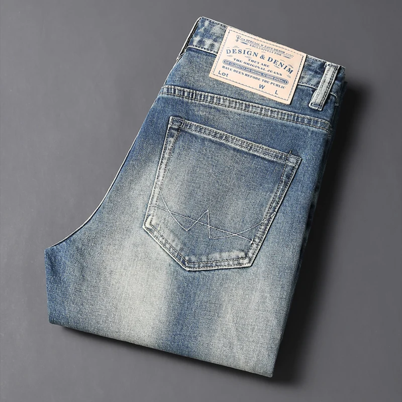 Fashion Vintage Men Jeans High Quality Trousers Retro Blue Elastic Ripped Jeans Men Patched Designer Casual Denim Pants Hombre