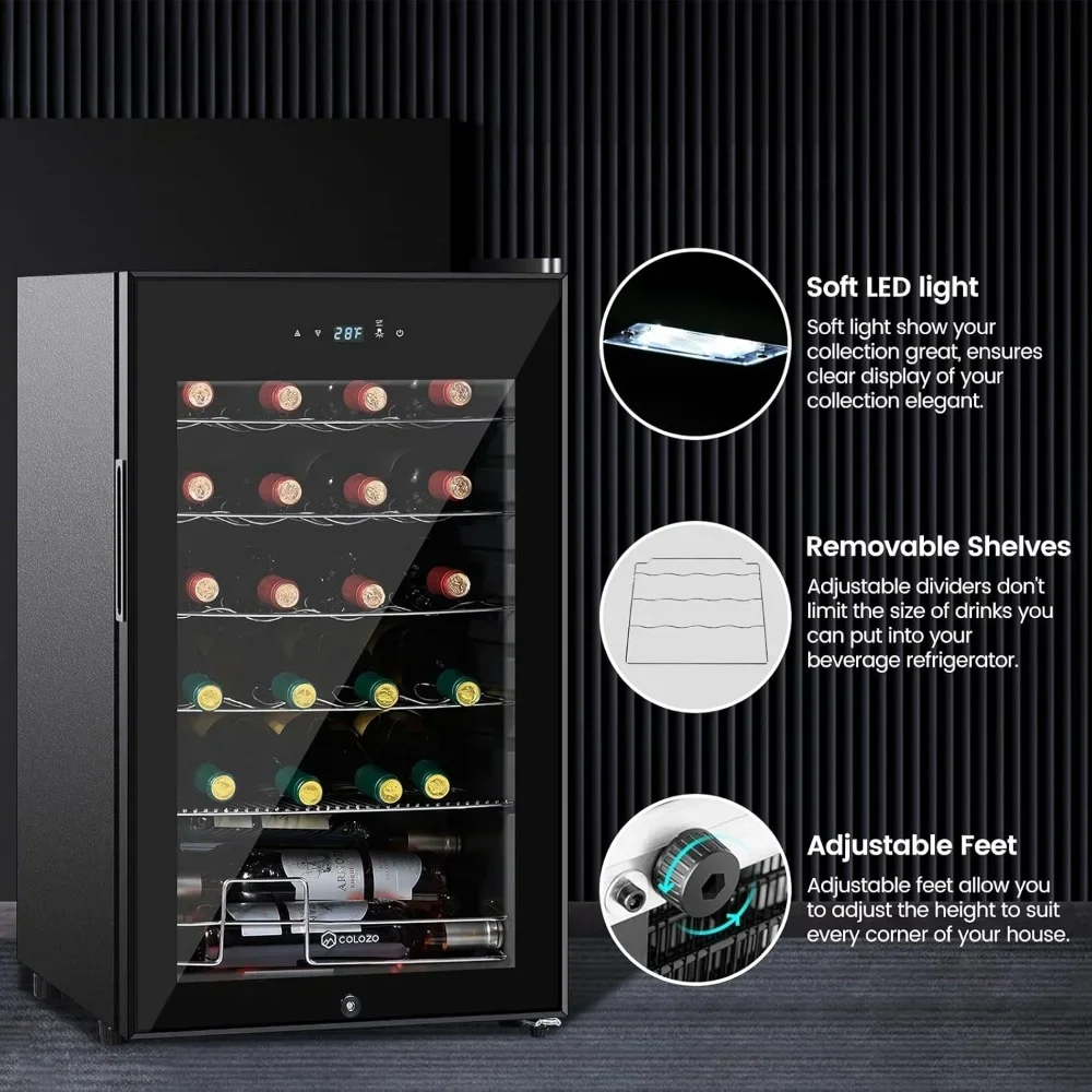 Wine Cooler 17 Inch Refrigerators Freestanding 24 Bottle Countertop Double-Layer Tempered Glass Door Wine Cellars