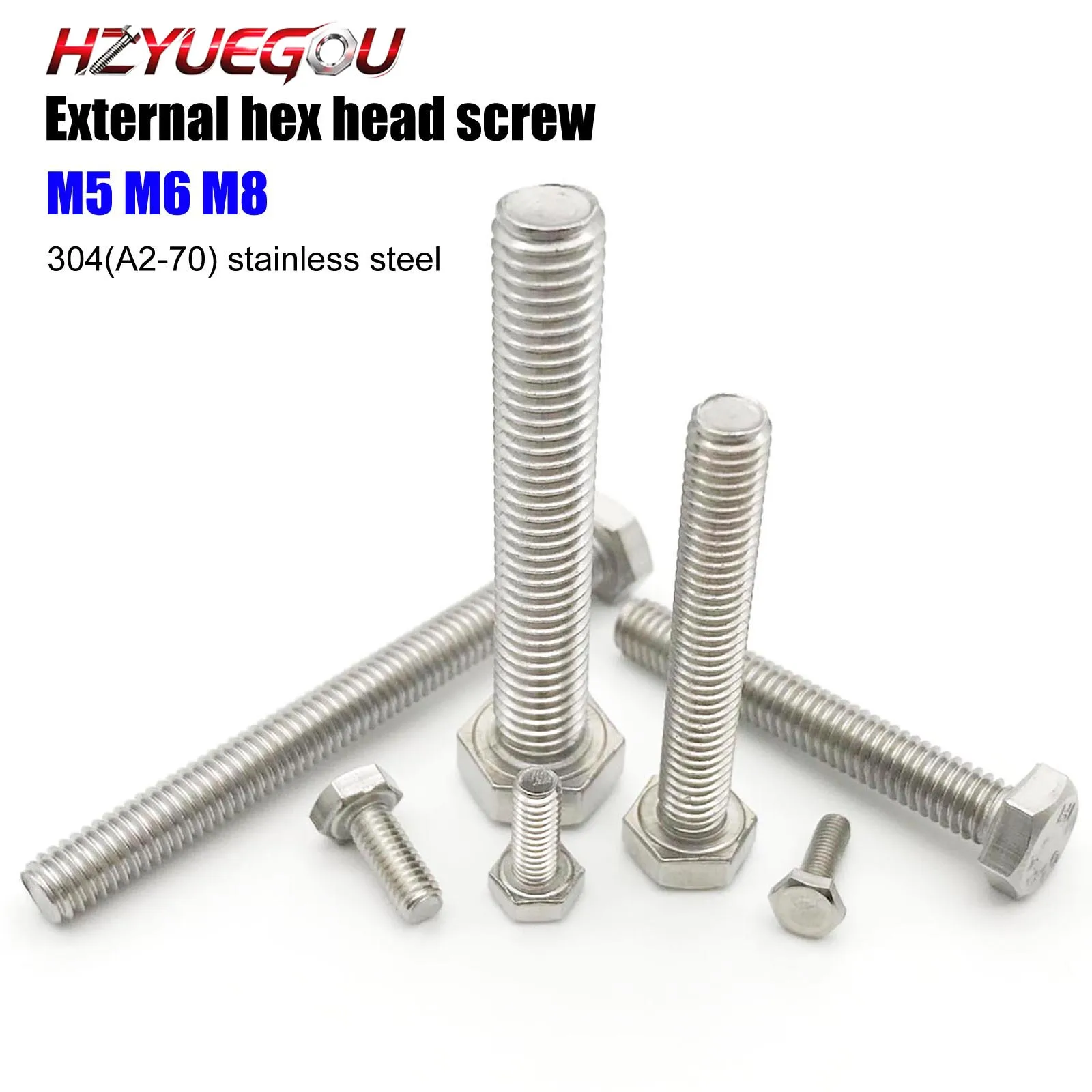 HZYUEGOU M5 M6 M8 A2-70 304 Edelstahl DIN933 Außensechskantschraube mit Verlängertem Gewinde 30-250mm