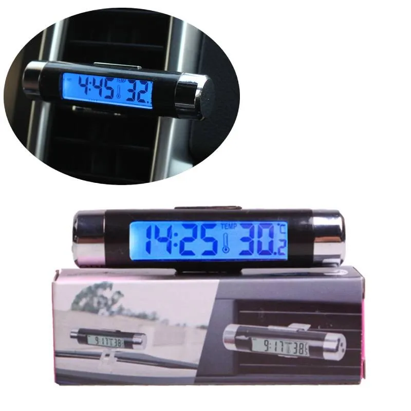 1pc Portable 2in1 Car Digital Lcd Clocks Temperature Display Electronic