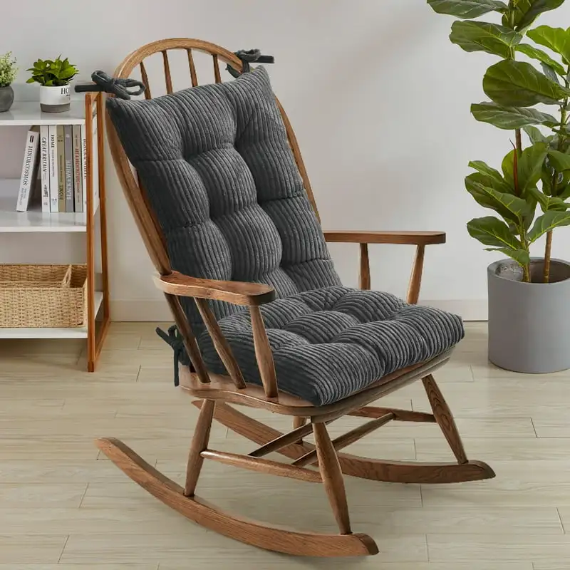 

Piece Velvet Ribbed Non Slip Rocking Chair Cushion Set Gray