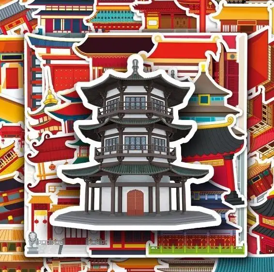 10/30/50pcs Chinese Ancient Architecture Scenery Chinese Style Graffiti Sticker Laptop Phone Diy Bicycle Car Decoration Sticker architecture in asmara