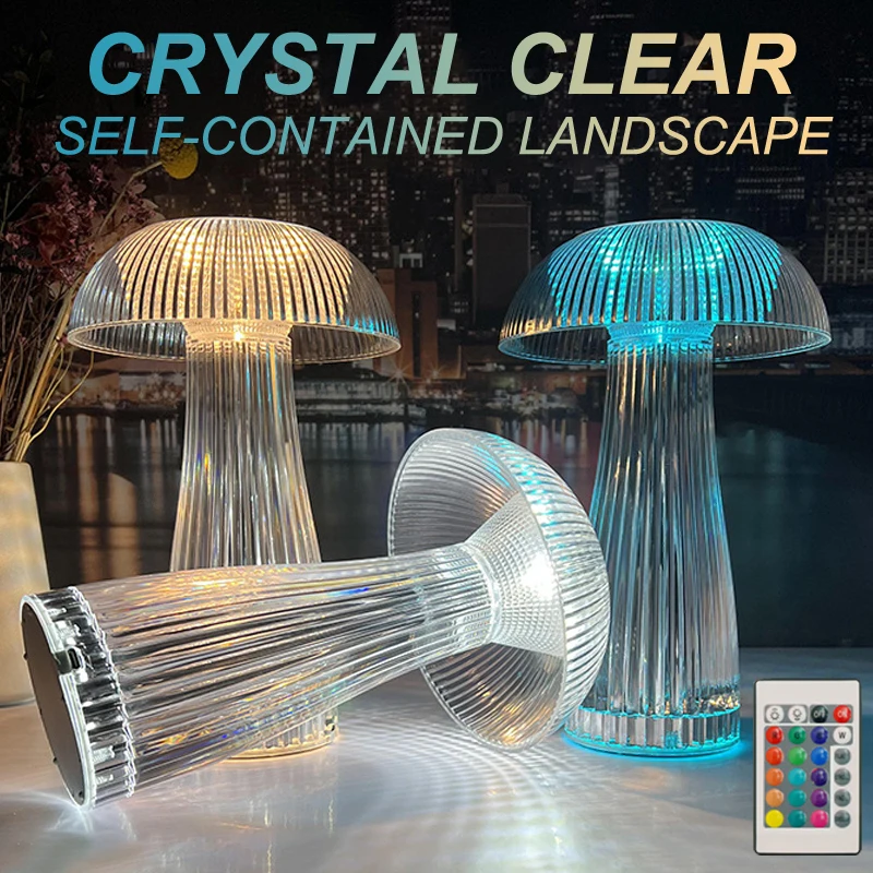 

Crystal Table lamp Diamond Table Lamp Desk Lamps Mushroom Shape USB Charging Touch Control LED Night Light For Bedroom Bedside