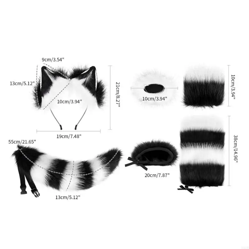 H58E Wolf Ear Headband Long Tail Anime Cosplay Costume Accessories for Kid Adult