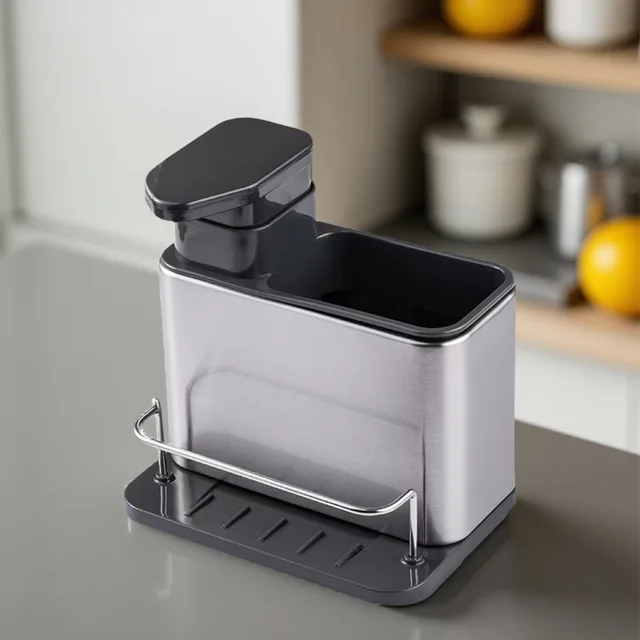 3-in-1 KITCHEN SOAP Dispenser ผู้ถือฟองน้ําจานสบู่สแตนเลสอ่างล้างจานถาดกันสนิม Drainer Rack 6