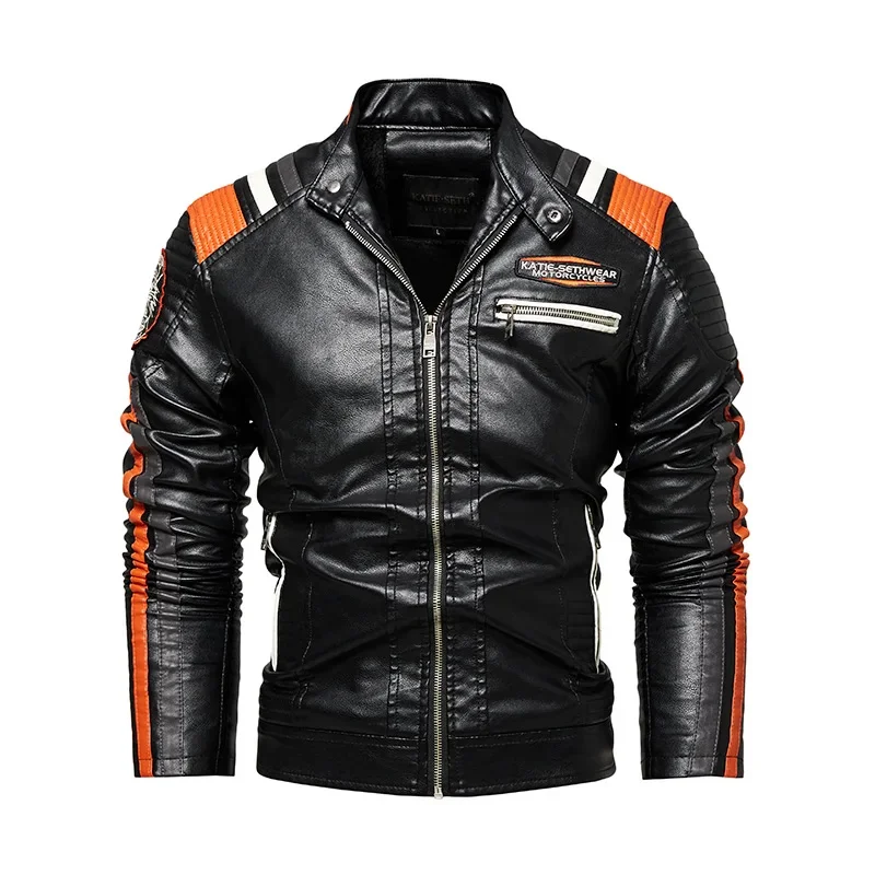 Mens Vintage Motorcycle Jacket 2024 Men Fashion New Biker Leather Male Embroidery Bomber Coat Winter Fleece Pu Overcoat
