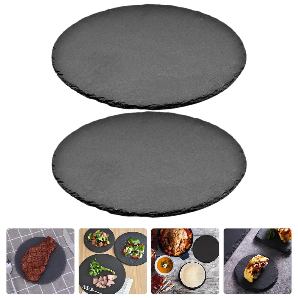 2Pcs Round Natural Plate For Smooth Surface Steak Pizza Sushi Tray Dinner Board Charcuterie Serving Trays Cutlery