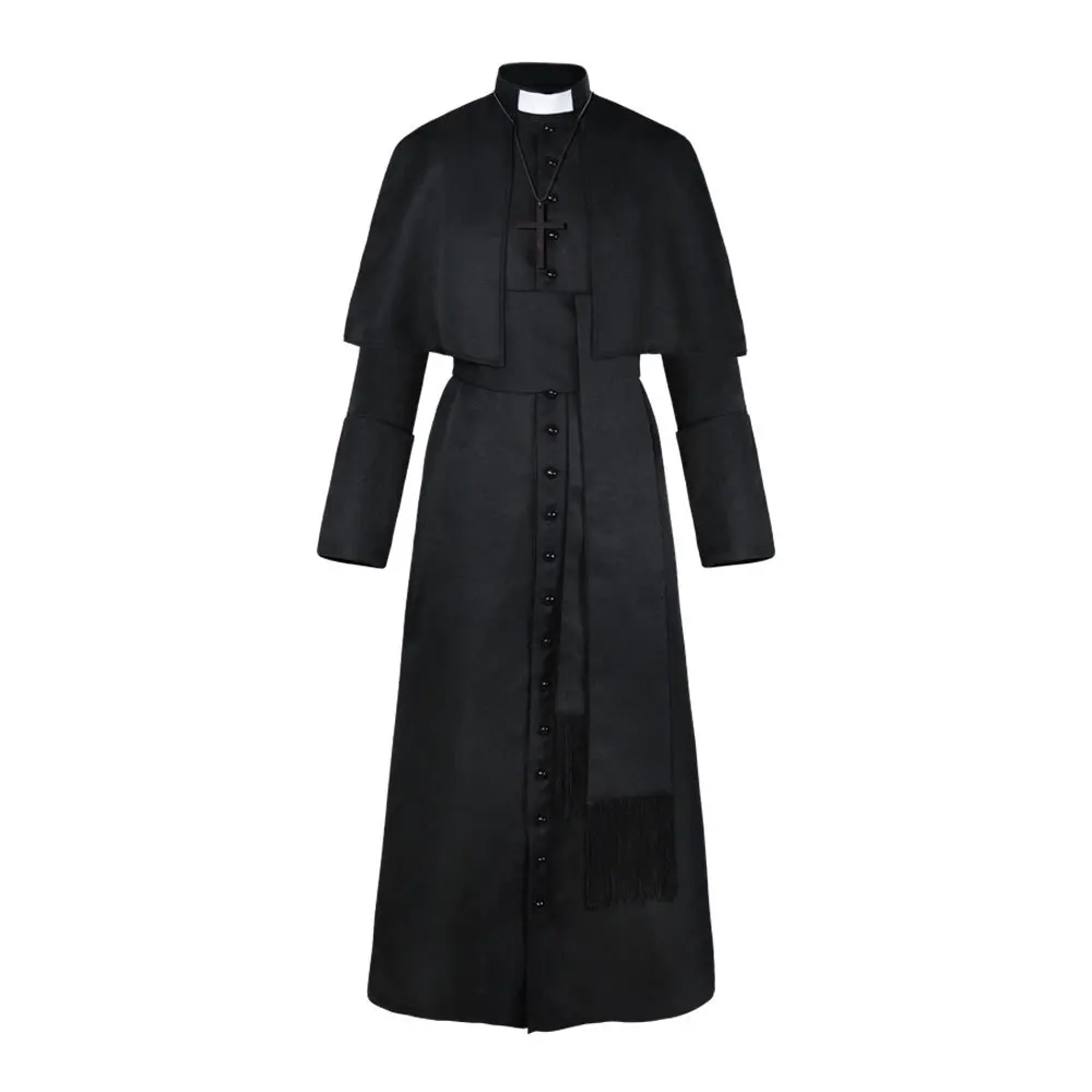 Anime Priest Costume Catholic Church Religious Roman Pope Pastor Father Costumes Mass Missionary Robe Clergy Cassock