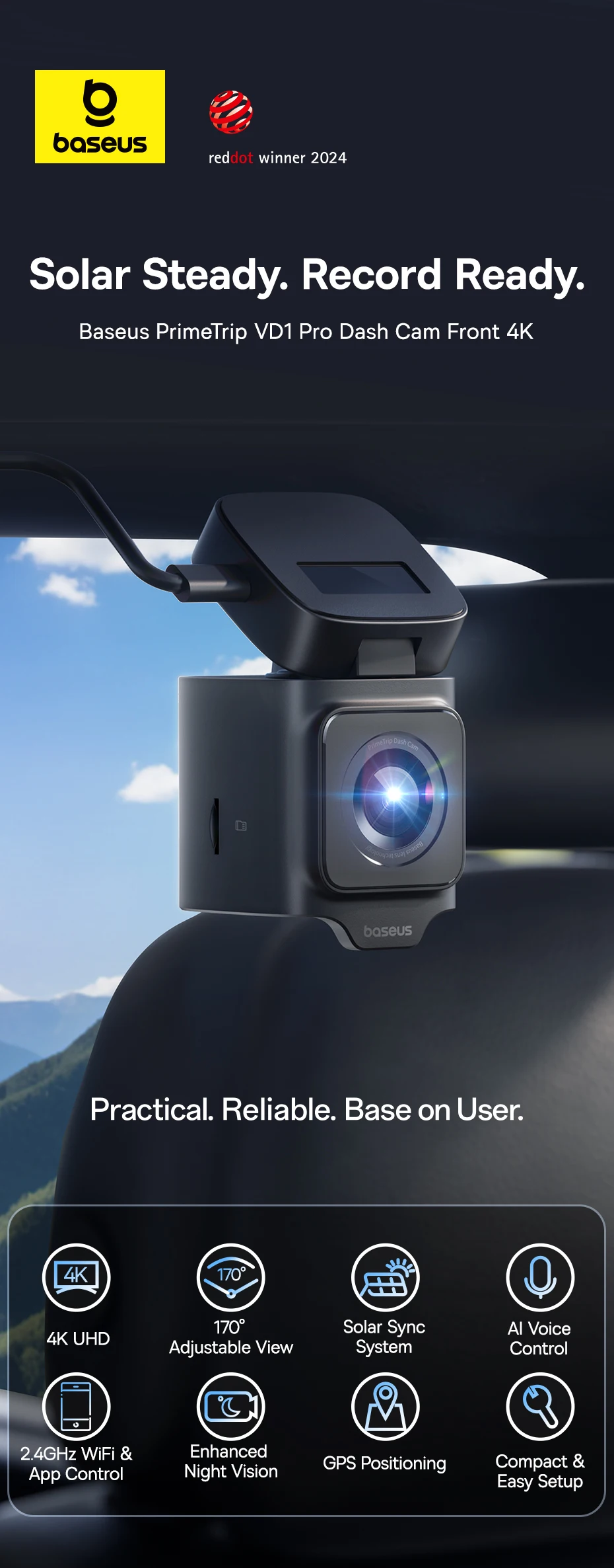 VD1 4K Dash Cam Front UHD Car Camera Night Vision Built-in GPS ADAS Car DVR 140F
