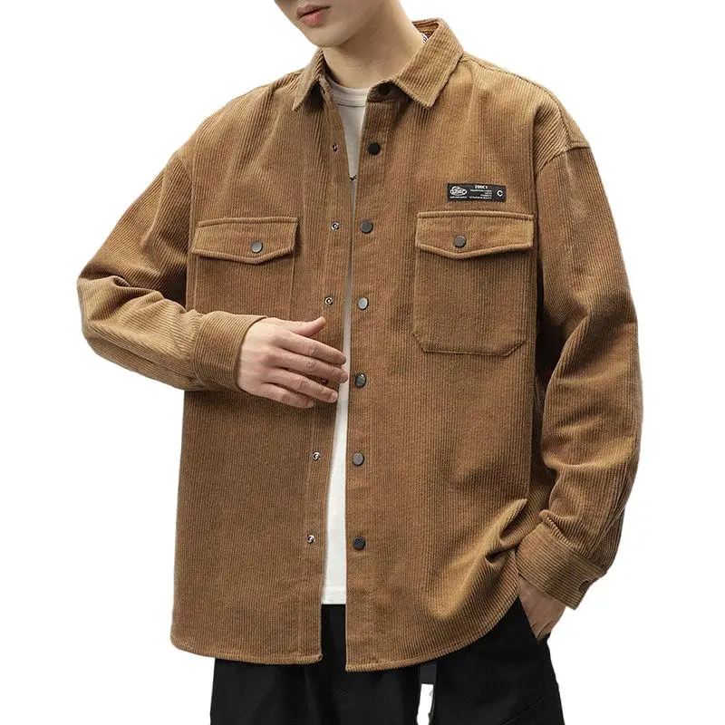 Retro Japanese Sle Corduroy irt with ket Casual Long Sve Spring Autumn Men's Wear Resistant to Dirt And Wear