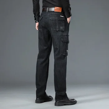 Winter Autumn New Fashion Men Thicken Multi-Pocket Outdoor Cargo Denim Pants Plus Size Heavyweight Casual Straight Jeans Trouser 1