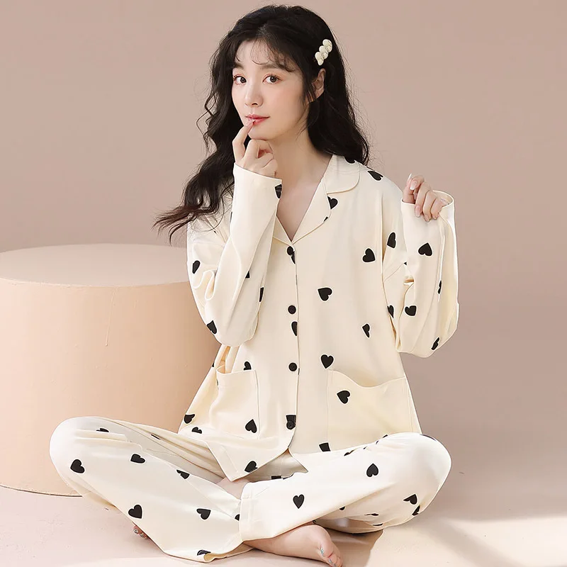 Women's  2 Piece Pajamas Set Autumn Winter Pajama Women Cotton Long Sleeve Shirt with Trouser Sleepwear Loungewear Female Pyjama