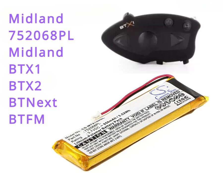 Batteria 950Mah 752068Pl Per Midland Btx1, Btx2, Btnext, Btfm