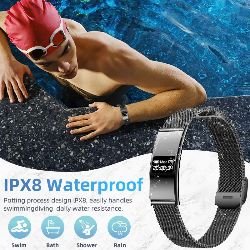LIGE Ultra-thin Fashion Smart Wristband Pedometer Health Women Men Sports Waterproof Watch Heart Rate Blood Oxygen Bracelet 2026