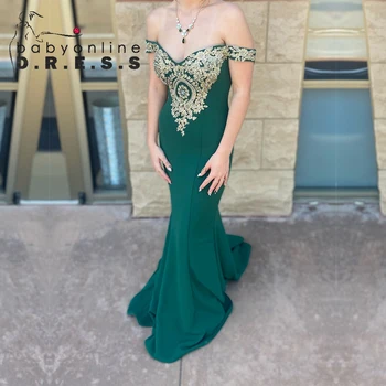 بيبي أونلاين-فساتين سهرة للنساء ، مكشوفة الكتفين ، حورية البحر ، طول الأرضية ، فساتين حفلات موسيقية رسمية ، خضراء داكنة ، أنيقة ، 3