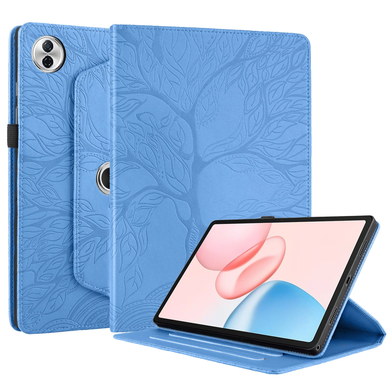 Embossed Life Tree Leather Wallet Case with 360° Rotation and Card Holder