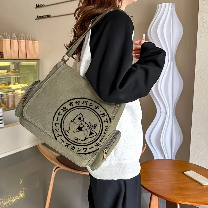 Japanese Cat Pattern Shoulder Bags Cute Vintage Crossbody Bag Adjustable Shoulder Strap Large Capacity Message Bag For Women