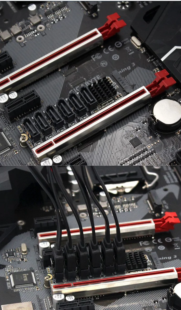 M.2 NVME PCI-E PCIE X4 X8 X16 To 6 Port 3.0 SATA Adapter Card Riser III 6GB/S  Chassis server PC Expansion+6PCS 3.0 SATA CABLE — view 3