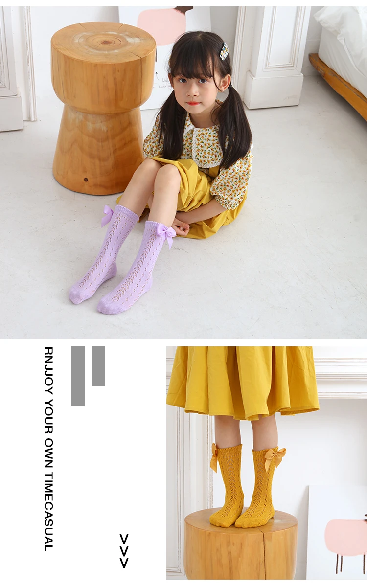 New Summer Bow Baby Girls Socks Toddler Long Sock Infant Knee High Cotton Mesh Spanish Style Breathable Socks For 0-8years