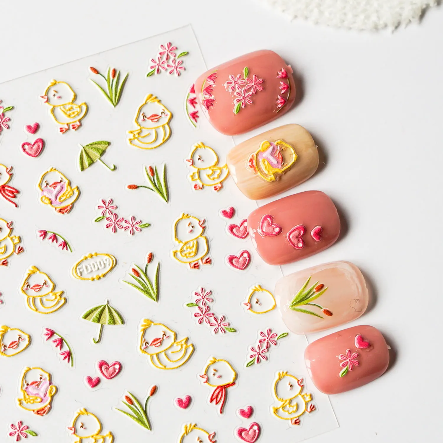 

1Pcs 2022 Summer New 3D Relief Nail Stickers Cute Smiley Fruit Leaves Flower Back Glue Nail Stickers Full Coverage Waterproof