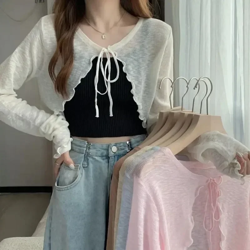 Women Thin Sunscreen Cardigan Lace-up...