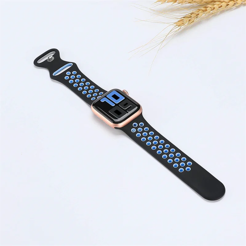 Sport Strap for Apple Watch Band 44mm 40mm 42-38-41mm 45 mm Air-hole Silicone Bracelet iWatch Series 9/8/7 6 SE 5 Ultra 2 49mm