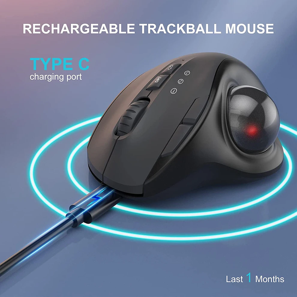 2.4G RGB Ratos Rollerball recarregável ergonômico com DPI ajustável