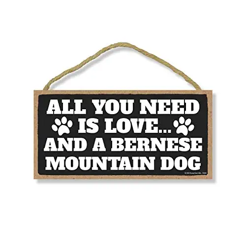 Honey Dew Gifts All You Need is Love and a Bernese Mountain Dog Wooden Home Decor for Dog Pet Lovers, Hanging Decorative Wall Si