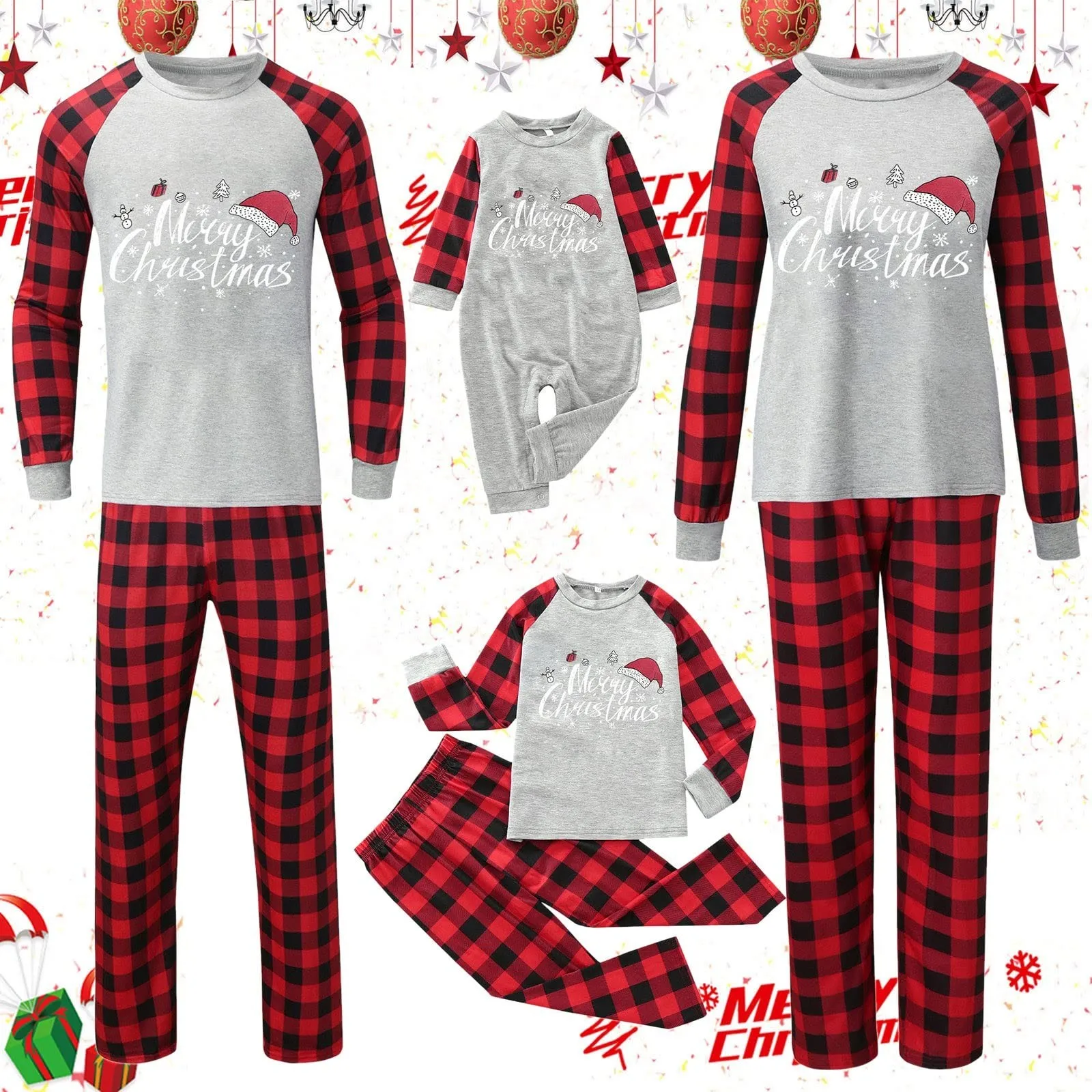 thumbnail image 1 of Conjunto de pijama de 2 piezas con estampado de renos para padres e hijos, ropa de dormir para bebé, pijama de Navidad 2024, 1 of 5