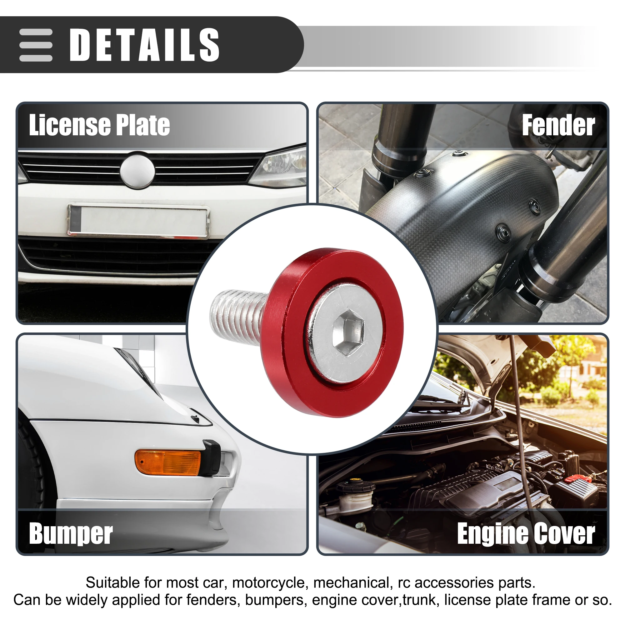 Motoforti 6-teiliges M6 Universal Finishing Senkkopf Kotflügel Stoßstange Unterlegscheiben Dichtungsschraube Motorraum Dress Up Befestigungsset – Detail 1