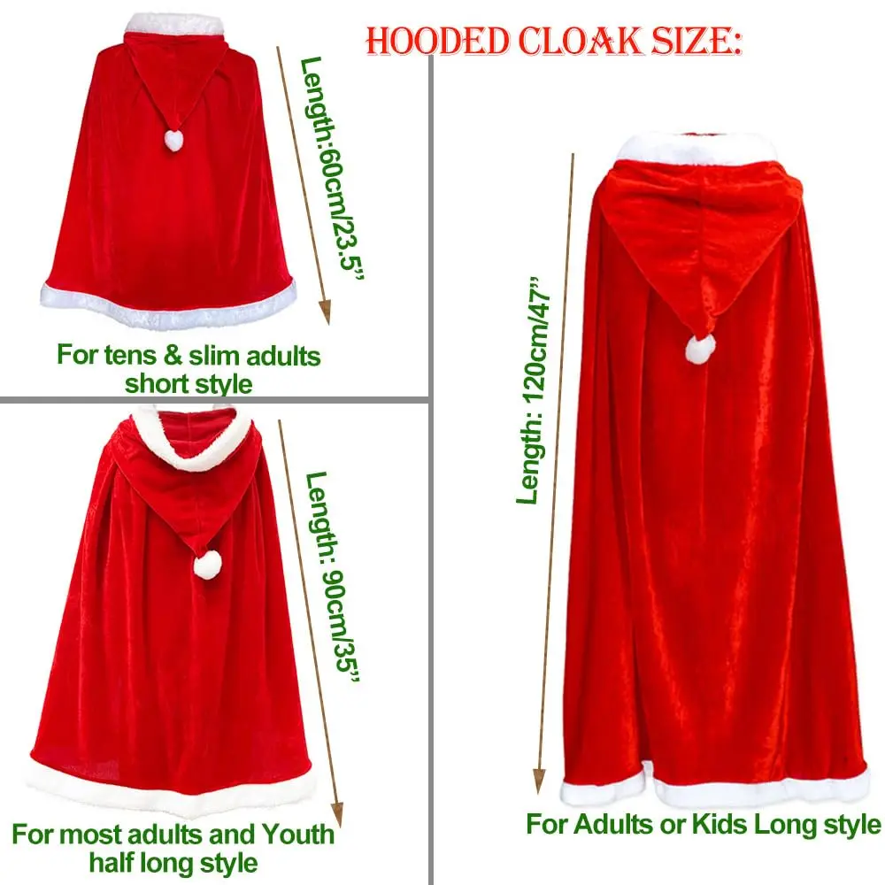 Christmas Santa Claus Cloak Mrs. Claus Hooded Cape Robe Xmas Velvet Shawl for Women Cindy Cosplay Halloween