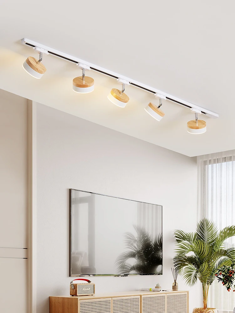 

Creative solid wood track light led three color living room fill light guide rail astigmatism background wall spotlight