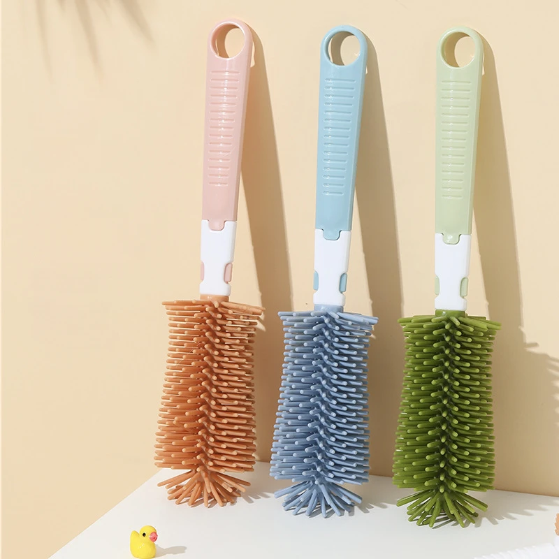Bottle Brush 2PCS/Set Silicone Baby Bottle Brush Set 360 Degree Rotation Baby Feeding Bottle with Nipple Brush for Bottles Cups Vacuum Flask