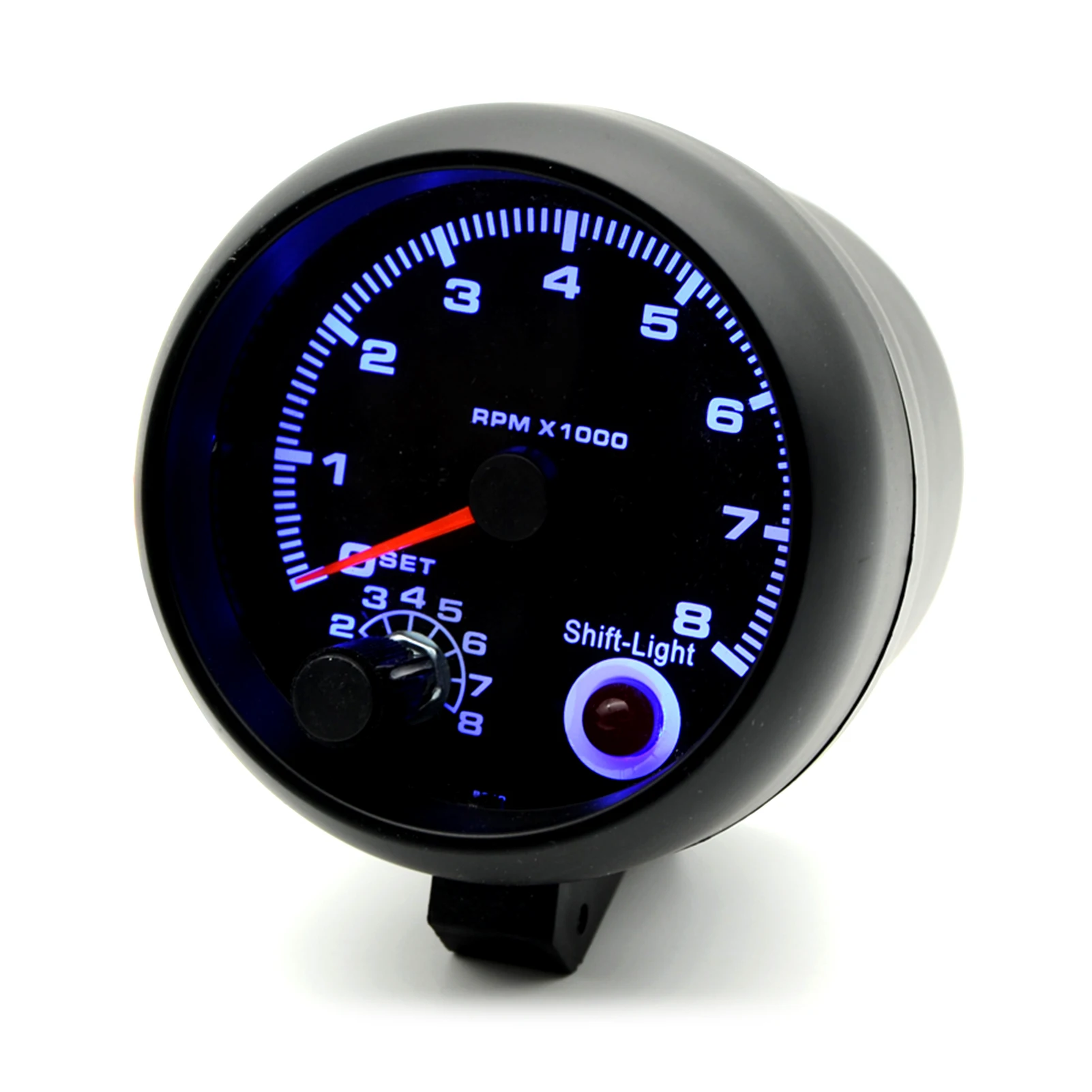 Tachometer Gauge 3.75" Car Universal Black 0-8000 RPM Blue Inter Shift light