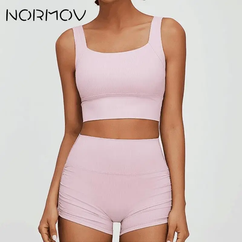 

NORMOV Beauty Back Gym Sets for Women Peach Buttocks Women Sports Set Naked Feeling Yoga Set Solid Push Up Workout Set Sexy