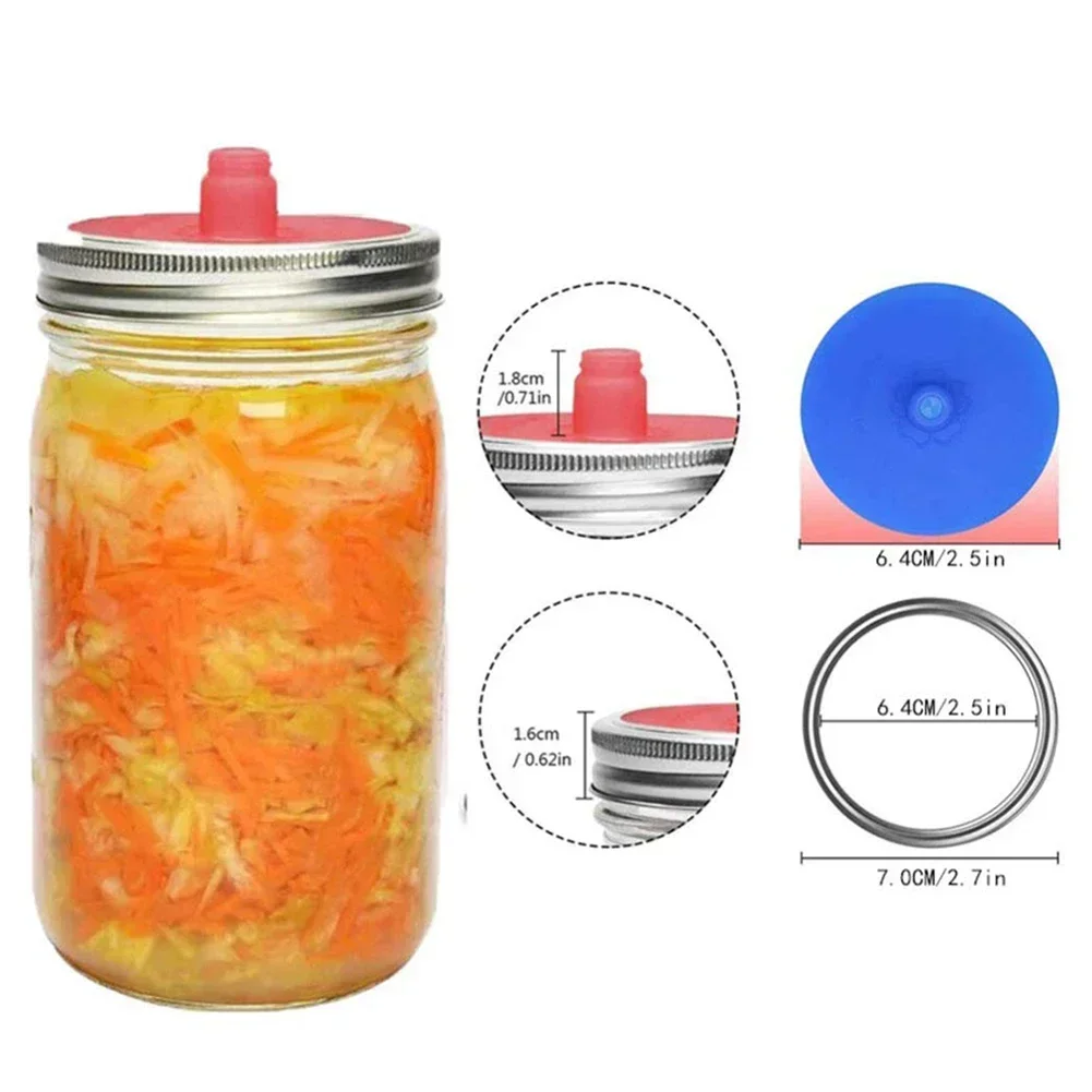 Wide Mouth Silicone Fermentation Lids for Jars Airlock Covers for Vegetables Pickles Sauerkraut and More! 5 Pack