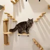 Wall Mounted Cat Wall Furniture Wooden Cat Shelves Climbing Steps & Hanging Hammock Cat Wall Perch for Indoor Cats Scratching 4
