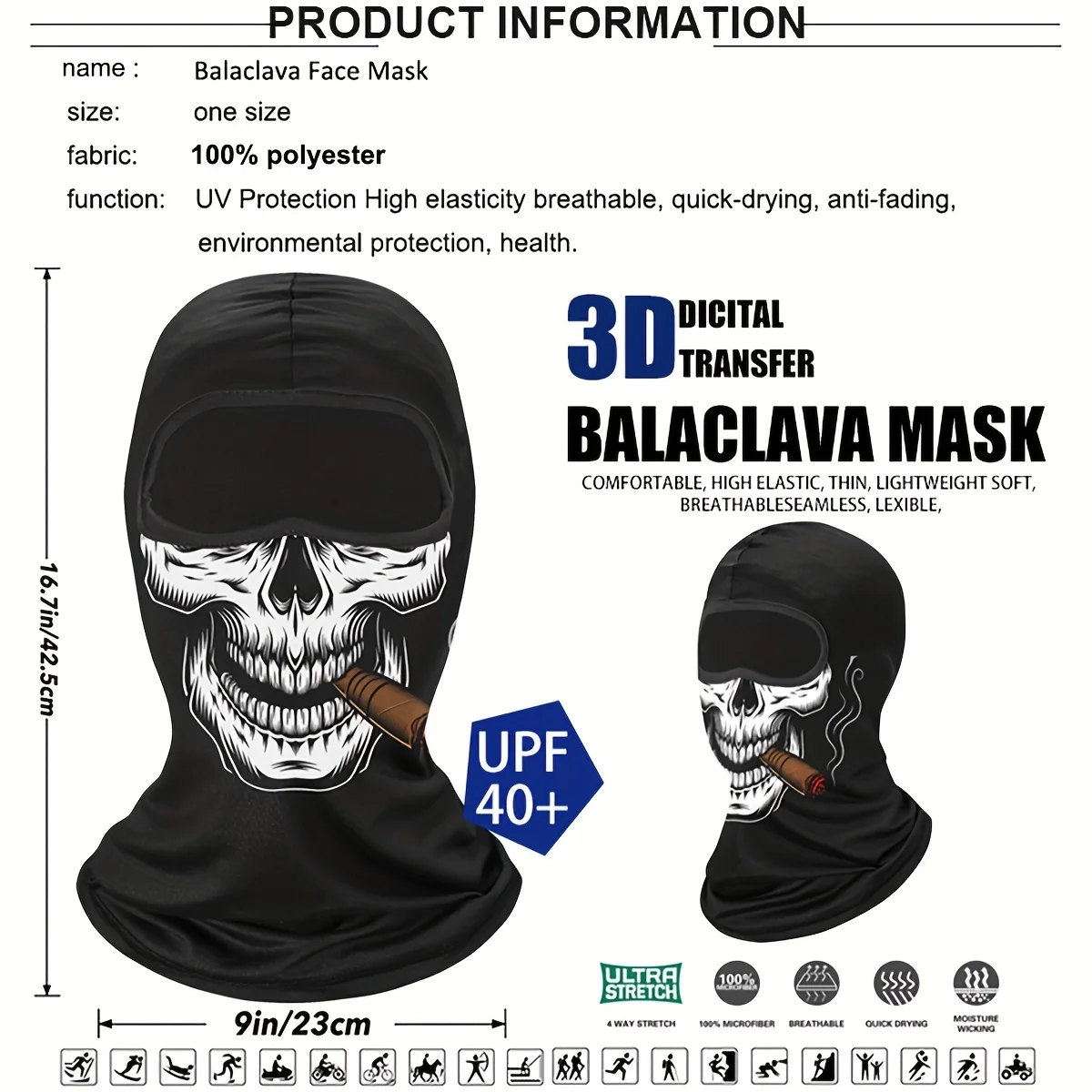 Breathable Windproof Balaclava Face Mask - Clown Ghost Skull Design, UV Protection