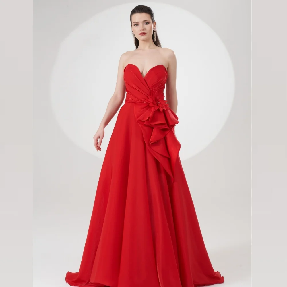 

Jersey Flower Beading Ruched Engagement A-line Sweetheart Bespoke Occasion Gown Long Dresses