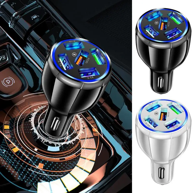 

5-Port USB Car Charger Adapter Multi-Device LCD Display Voltmeter Compact Design CigaretteLighter Socket Interior Accessories