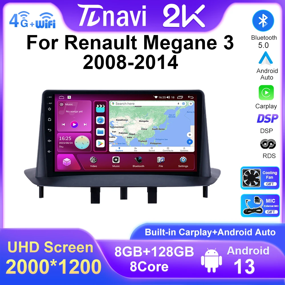 

Автомагнитола на Android 13 с GPS-навигацией для Renault Megane 3 Fluence Samsung SM3 2008 - 2014 мультимедийный видеоплеер DSP CarPlay